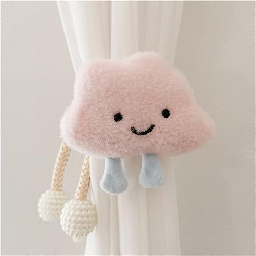 Herfair 2 Stück Vorhänge Raffhalter, Gardinenclips Cartoon Wolken Vorhang-Clips, Wolken Vorhanghalter, Gardinen Haken Ringe Wolken für Kinderzimmer Dekoration (Rosa)