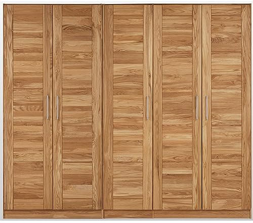 Lomadox Schlafzimmer Massivholz Kleiderschrank Drehtürenschrank Schlafzimmerschrank Schrank 5-türig in Wildeiche massiv, B/H/T: ca. 238/207/60 cm