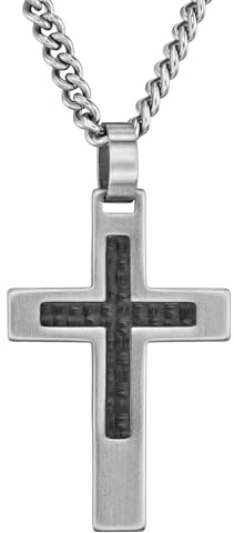 Traveller Kreuz Anhänger mit Kette - Herren - Edelstahl - Karbon - Made in Germany - 2 cm - 50 cm - 171004