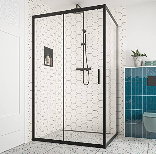 Saqu Sturdy Duschabtrennung mit Schiebetür inkl. Antikalk 130x90cm Matt Schwarz