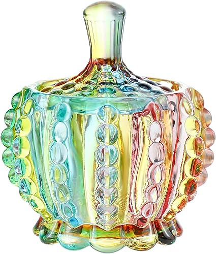 MEETOZ Bocaux en verre coloré gaufré de 170 g avec couvercle – Bol à bonbons arc-en-ciel, plat à bijoux, petits bocaux décoratifs pour buffet de bonbons, cuisine, maison, bureau, fête (chaîne)