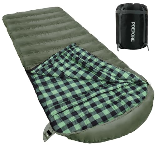 Poepore Schlafsack Outdoor Winter für Erwachsene Extra Breit 3-4 Jahreszeiten XXL Schlafsäcke Warmer Baumwolle Flanell Deckenschlafsack beim Camping Wandern Abenteuern 230 * 100CM