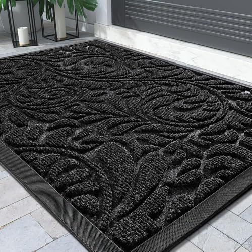 Yimobra Fußmatten - Innen und Außen, Waschbar Fussmatte, Rutschfester Schmutzfänger Teppich für Eingang, Haustür, Patio, Flur, Garten, 92 x 61 cm, Schwarz
