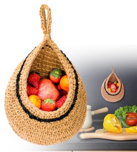QIYILE Cesta de Frutas Colgante para Cocina y Pared, Tejida a Mano con Ganchos, Plantador para Restaurante, Organización de Verduras