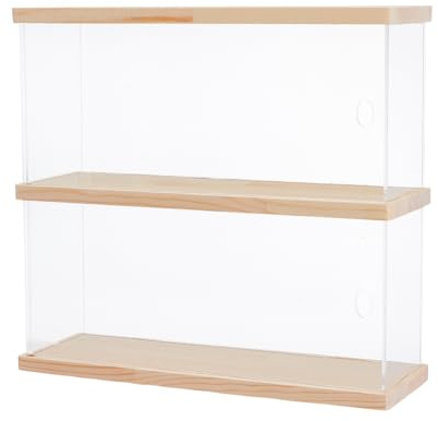 SUPERFINDINGS Vitrina de Acrílico 2 Nivel Estante de Exhibición para Figuras Funko Pop Caja de Almacenamiento de Madera para Colecciones Soporte de Exhibición 39.5x9.7x27.45 cm