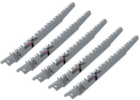 Wood Pruning Reciprocating Saw Blade, 6/10-Inch Recip Saw Blades, Pruning Blades for Tree Branch Root Cutting 5/6 TPI, Reciprocating Saw Blade Set for Wood Cutting, 5 Pcs