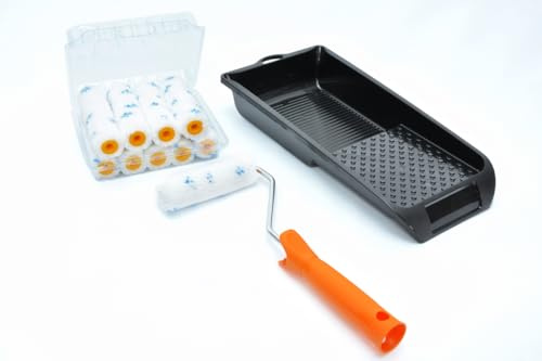 Ynkus – Rodillo para pintar pequeñas superficies | Kit 10 recambios pintura, cubeta y varilla (Microfibra)