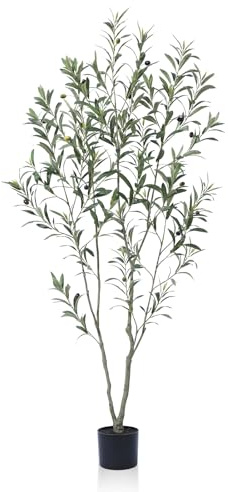 SOGUYI Olivenbaum Künstlich, 150cm Kunstpflanze Olivenbaum mit Naturholzstamm und lebensechten Früchten für die Heim- und Bürodekoration – Große Künstliche Pflanzen für den Innenbereich, 1 Packung