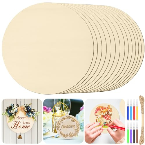 HavaCue 12 Pezzi 15cm Dischetti di Legno da Decorare, Sottile Rotondo Dischi di Legno, Naturale Disco di Legnos Non Trattato per L'artigianato Fai Da Te, Incisione Laser, Intaglio, Pittura