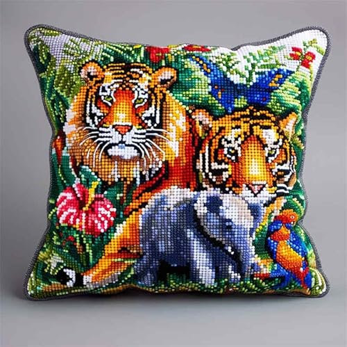 kitphoenix Knüpfkissen Zum Selber Knüpfen Knüpfen Set Knüpfteppiche Settier Elefant Tiger Löwe3D Handgemachte Geschenke Knüpfteppich Für Kinder Und Erwachsene Knüpfset 43Cm X 43Cm