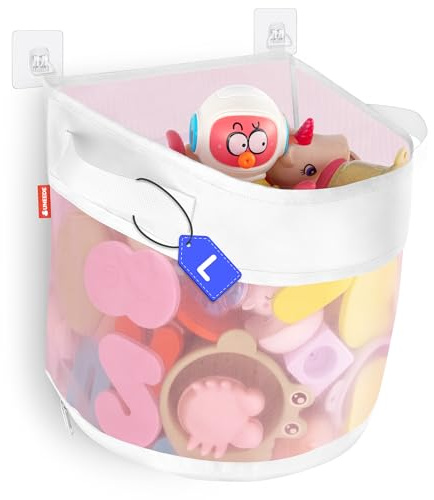UNEEDE Bath Toy Organizer,4.15 Gallons Bathtub Toy Storage Organizer,Quick Access Bath Toy Holder For Bathtub,Baby Organizer And Storage,Quick Dry Baby Bath Toy Storage For Tub,Mesh Shower Caddy(Pink)