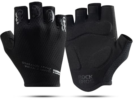 ROCKBROS Guanti Bici Traspirante, Guanti Bicicletta Mezzo Dito, Guanti Ciclismo Estivo, Guanti MTB Antiurto, Adatto per Palestra, Arrampicata, Montagna, Jogging, Escursionismo, Donna e Uomo