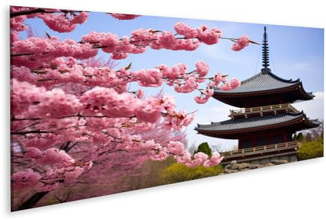 islandburner Bild auf Leinwand Schöne Pagode vor blühenden Kirschbäumen Bilder Wandbilder Poster