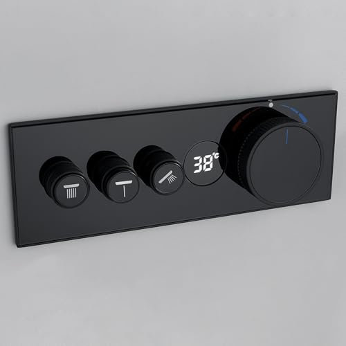 YYBAO Mischbatterie Dusche Thermostat Unterputz, Digitalanzeige Mischventil Thermostat 3 Wege Umschaltventil Dusche Messing Duschumstellventil, Alle Funktionen Sind Gleichzeitig Nutzbar(Black)