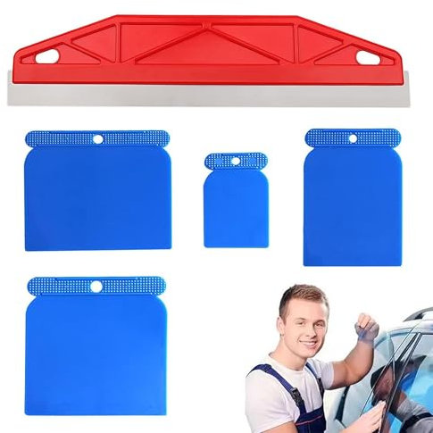 Paint Trim Guard, 5PCS Multi-Purpose Straight Edge Tool with 4 Plastic Scrapers, 12inch Stainless Steel Paint Shield, Paint Guard for Paint Smearing Repairing Cutting Wallpaper(Red)