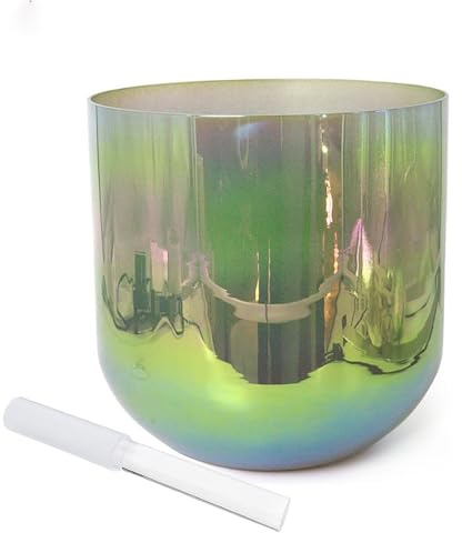 Ciotola for chakra Aurora Green Alchemy da 8 pollici, ciotola sonora for ciotola di cristallo, regalo for meditazione yoga e guarigione sonora, con percussore acrilico gratuito e O-ring(E Note)