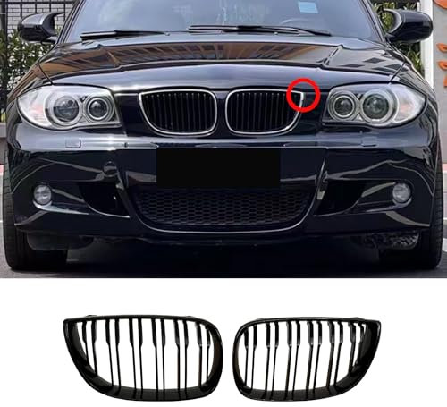 Hengjiayao E81 Griglia Anteriore per BMW 1 E81 E87 PRE Griglia Paraurti Nera E81 Griglia Radiatore 2004 2005 2006 2007 Doppia Griglia Grill (For 1er E81 2004-2007 PRE)