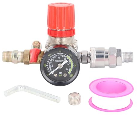 Air Pressure Regulator with Gauge, 0-180 PSI Pressure Controller 1/4in for Control, Plastic Adjustment Knob, 3pcs 1/4in Holes, 1/8in Instrument Port