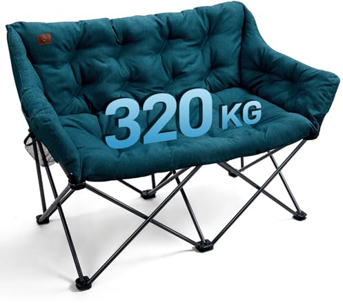 EVER ADVANCED Campingsofa Faltbar 124CM für 2 Personen 320KG Belastbar | Faltsofa Dick Gepolstert Campingstuhl XXL 2 Sitzer Camping Couch Hohe Lehne für Outdoor Garten Balkon Indoor, Grün