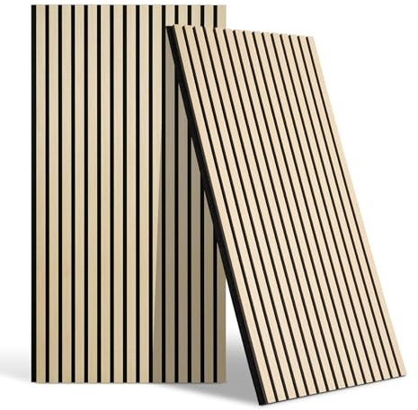 DOLLAR BOSS Holzpaneele für Wände, Akustikwandpaneele, 120 x 40 cm, 2 Stück, schallabsorbierende Holzlamellen, dekorative 3D-Wandpaneele, moderne Wanddekoration für Büro, Schlafzimmer, Küche
