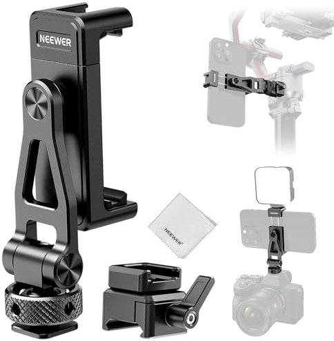 Neewer Phone Tripod Mount Holder with NATO Clamp, Cold Shoes, 180° Tilt, 360° Swivel, Cleaning Cloth, Adjustable Metal Phone Clamp Compatible with SmallRig Cage iPhone 16 S24 Ultra DJI RS4, GA010