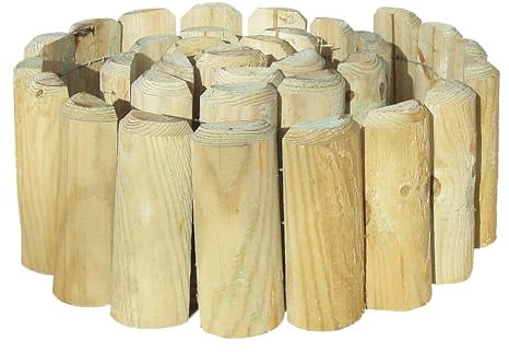 Garden Border Roll 1.8m Wooden Picket Log Edging Lawn & Flower Bed Fence Weather-Resistant Outdoor Border Pressure Treated Wooden Landscape Edging with Rust-Proof Wire Backing