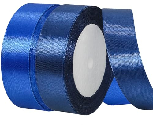 2 Rollen Satinband 20mm Breit, Geschenkband Brau und Marineblau Schleifenband Stoff Satinbänder für Blumensträuße, Geschenkverpackung, Weihnachten, Hochzeit und DIY Kunsthandwerk