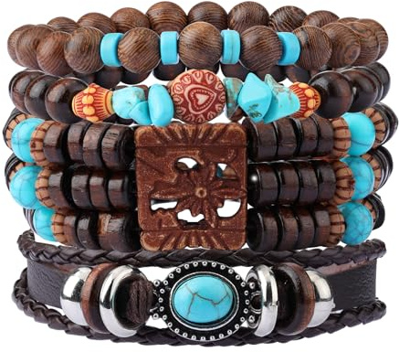 MILAKOO Herren Perlen Armbänder Set Tribal hölzerne elastische einstellbare Gebet Perlen Wrap Manschette für Frauen