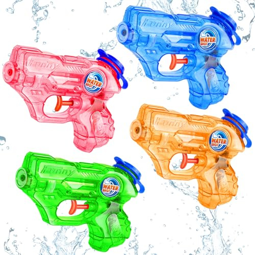 BelleVive 4er-Pack Mini-Wasserpistolen für Kleinkinder – kleine Wasserpistolen, Super Water Soaker, Spritzpistole, Blaster-Pistole, Wasserspielzeug für draußen, Sommer-Pool-Strandparty