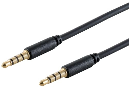 1aTTack.de 1 x 1,5 m - Cavo audio TRRS da 3,5 mm nero, mini-spina stereo a mini-spina, contatti dorati, connettori stampati per una trasmissione stabile del segnale