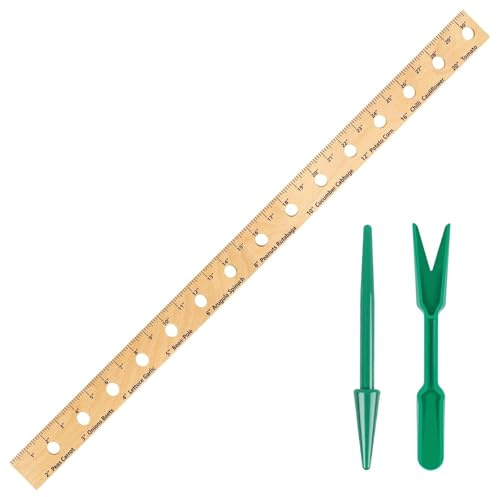 Foldable Plant Ruler Spacer Tool Seeder – Precise Planting for Vegetable Garden Yard – Wooden Seeding Spacing Ruler with Plant Dibble