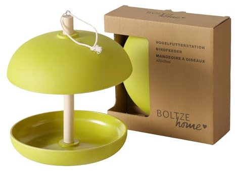 BOLTZE Vogelfutterstation Giardino (Farbe Grün/Natur, aus Bambus, LxBxH: 21 x 21 x 29 cm, Ø 21 cm, Füllmenge 200 ml, Rund, mit Hängevorrichtung, Futterspender) 2055415
