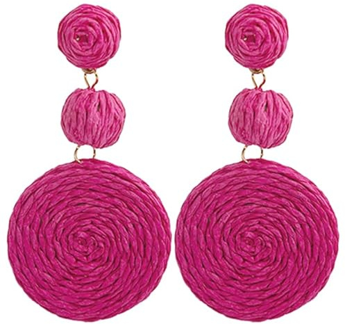Besportble Pendientes De Rafia Para Mujer Estilo Bohemio Aretes De Playa De Verano Ligeros CóModos Color Rosado 2.75X1.49X0.19 Pulgadas Accesorios Para Vacaciones