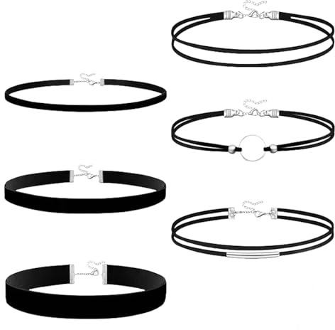 6 Stück Choker Kette Damen,Schwarz Velvet Halsband Damen,Schwarzes Samt Halsketten Set,Verstellbare Klassische Kropfband Schmuck,Schwarze Choker-Halskette,Halskette Set für Frauen und Mädchen,für Tanz