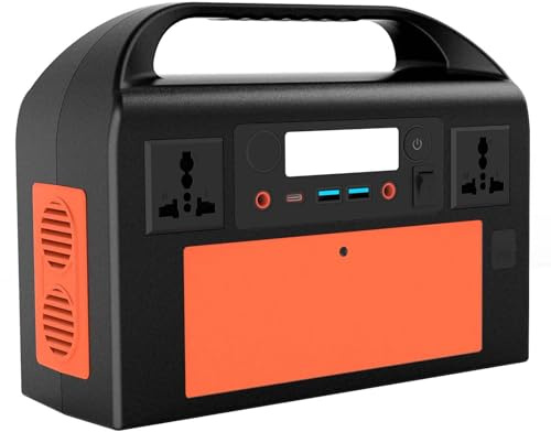 HTDRE Générateur Solaire, Centrale électrique Portable 333 Wh, multiport USB, Stockage d'énergie, idéal pour Le Camping, Les Aventures en Plein air et Les urgences, Orange