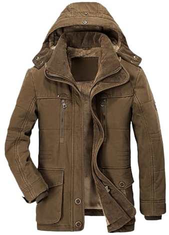 Giacca invernale da uomo di media lunghezza, cappotto invernale imbottito ispessito da uomo con tasche, caffè, M