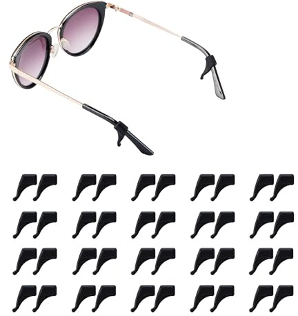 Gdnmpat 20 Pairs Glasses Ear Grips -Anti-Slip Glasses Holder, Silicone Glasses Grips, Eye Glasses Ear Grippers Sleeve Retainer, Eyelasses Ear Cushion Hooks for Sports, Sunglasses, Glasses(Black)