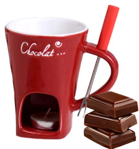 Chokladfonduemugg – 130 ml keramisk personlig smörvärmare, mångsidig smörvärmare med fonduegaffel, smält het grytkopp för picknick