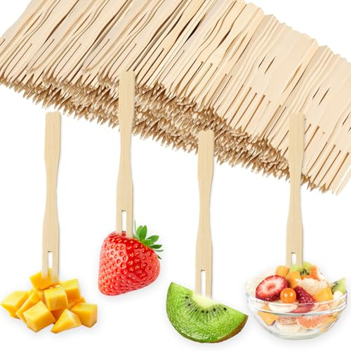 160 Stück Pommesgabel, Holzgabeln, Birke Gabeln, Einweg Pommesgabel, Naturholz Biologisch, für Partys, Camping, Picknicks und Geburtstag, Holzfarbe