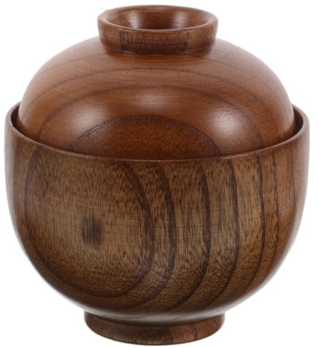 SOIMISS Bol Japonerie en Bois avec Couvercle Isotherme Bol à Soupe Miso et Ramen 400 Ml pour Riz Sauces et Nouilles pour Restaurant et Usage Quotidien