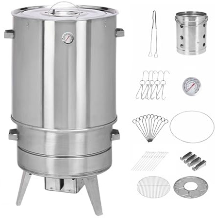 Räuchertonne Edelstahl Grilltonne Edelstahlmaterial 360°-Rundumgrillen 50 Cm Durchmesser Inklusive Thermometer Und Ascheauffangbehälter Hängender Grillofen