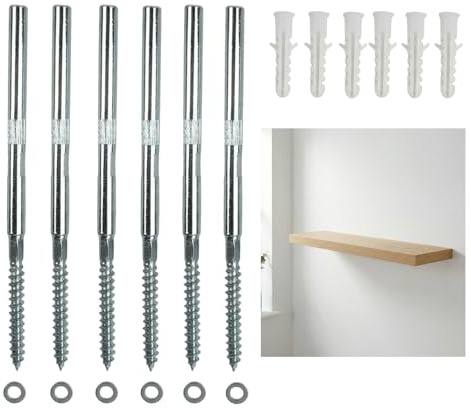 Nivofu Lot de 6 Support Etagere Invisible Flottant - Fixation Etagere Murale Robuste en Acier - Equerre Invisible pour Décoration DIY, Bibliothèque et Rangement - Kit Complet avec Vis et Chevilles