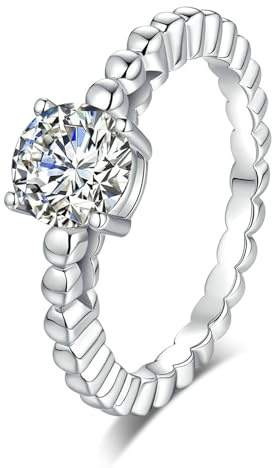 Tolldek Hochzeitsring Weiß Gold 9K/14K/18K, Klassiker Zierlich Freundschaftsringe mit Labor Erstellt Diamant Echt Schmuck, Trauringe Au 375/585/750 Weißgold, Gr.47-65