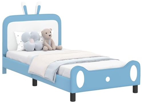 Owoxanthellate Letto singolo blu 90 x 200 cm in legno con contenitore testiera a doghe e design basso per camera dei ragazzi, camera degli ospiti, camera da letto