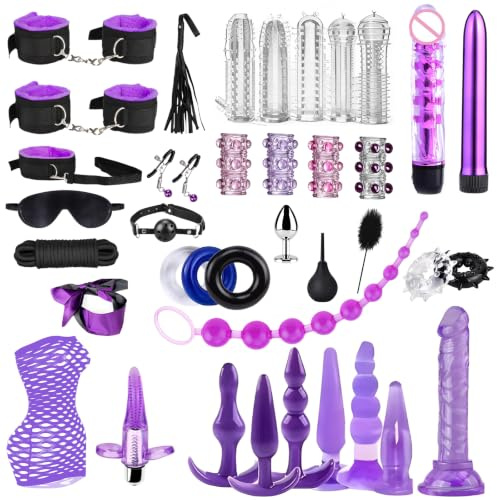Kits de Bondage 39 Pieces Erotic Jouet Sexualité Couple avec Menottes Sexy érotique et Harnais Femme Sexy Toys, BDSM Set Accessoires Hard Retenue et Bondage pour Les Débutants