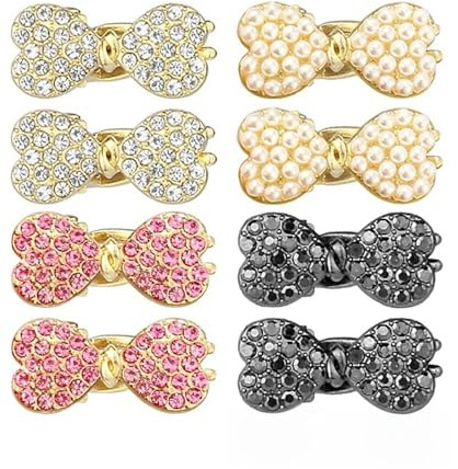 8stück Strass Perle Klein Schleife Haarklammer Schwarz Silber Rosa Haarklammern Mini Haarspangen Set Für Damen Frauen Haarspange Strasssteinen Braut Haarschmuck Haaraccessoires Strassstein Haarclip