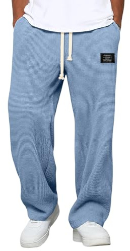 Generisch Pantalones de lino para hombre, pantalones de verano ligeros, pantalones de tela, pantalones de playa, transpirables, con cordón, cintura elástica, informal, corte regular, pantalones de