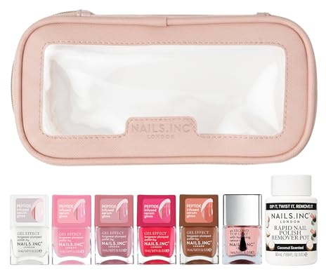 Nails.INC Gel Effect Plump & Glow 8-Pc Peptide Nail Polish Set | Versatile cosmetic bundle offers smooth chip-resistant coverage, fast drying time & multiple trendy shades for daily wear.