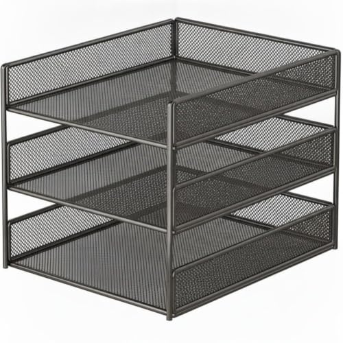 Hrippy 3 nivåer metallnät A4 skrivbordsfilfack, multifunktionellt papper tidningsställ för hemmakontor dokumentstädning
