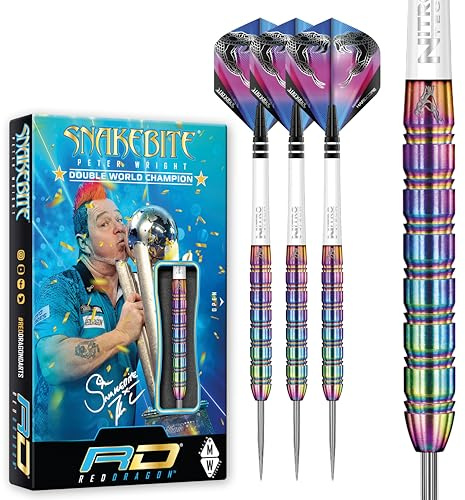 RED DRAGON Peter Wright Snakebite 1 Professional Darts Wolfram Dartset mit Flüge und Shafts